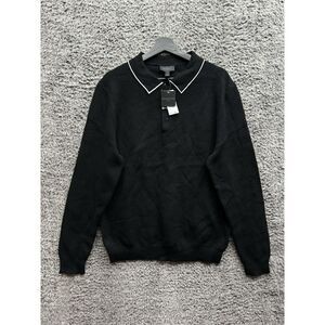 Magaschoni Mens Long Sleeve Tipped Collar Sweater Size Large‎ NWT